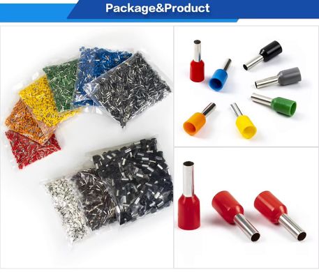 Terminal tubular de crimpado de férula de alambre de cobre de nylon aislado multicolor, accesorios de cableado de terminales
